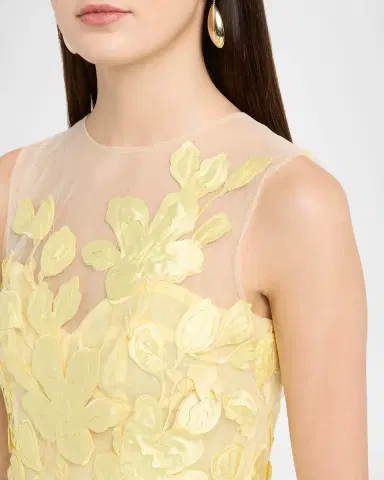 Monique Lhuillier Sleeveless Floral Tulle Illusion Tea-Length Dress | Thumbnail 8 Monique Lhuillier Sleeveless Floral Tulle Illusion Tea-Length Dress | Thumbnail 8