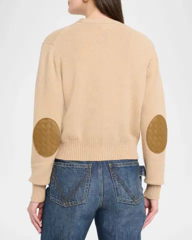 Bottega Veneta Intrecciato Elbow Patch Cashmere V-Neck Cardigan | Thumbnail 3 Bottega Veneta Intrecciato Elbow Patch Cashmere V-Neck Cardigan | Thumbnail 3