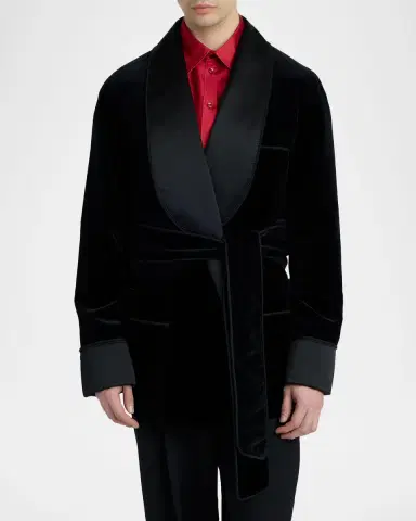 Dolce & Gabbana Men 's Satin Shawl Lapel Velvet Smoking Jacket | Thumbnail 4 Dolce & Gabbana Men 's Satin Shawl Lapel Velvet Smoking Jacket | Thumbnail 4