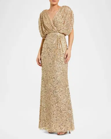 Mac Duggal Sequined Draped-Sleeve Gown | Thumbnail 2 Mac Duggal Sequined Draped-Sleeve Gown | Thumbnail 2