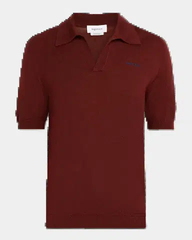 McQueen Men 's Wool Knit Johnny Collar Short-Sleeve Polo Sweater | Thumbnail 2 McQueen Men 's Wool Knit Johnny Collar Short-Sleeve Polo Sweater | Thumbnail 2