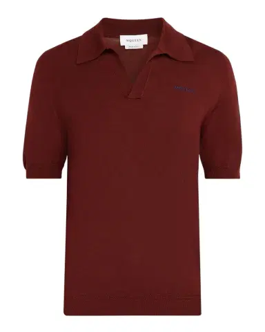McQueen Men 's Wool Knit Johnny Collar Short-Sleeve Polo Sweater | Thumbnail 1 McQueen Men 's Wool Knit Johnny Collar Short-Sleeve Polo Sweater | Thumbnail 1