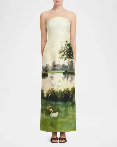 LEO LIN Ava Landscape-Print Jacquard Bustier Maxi Dress | Thumbnail 2 LEO LIN Ava Landscape-Print Jacquard Bustier Maxi Dress | Thumbnail 2