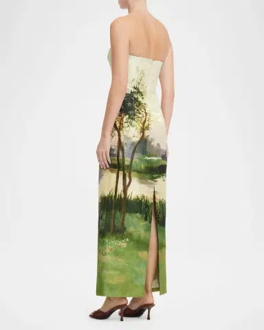 LEO LIN Ava Landscape-Print Jacquard Bustier Maxi Dress | Thumbnail 3 LEO LIN Ava Landscape-Print Jacquard Bustier Maxi Dress | Thumbnail 3