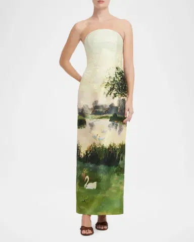 LEO LIN Ava Landscape-Print Jacquard Bustier Maxi Dress | Thumbnail 4 LEO LIN Ava Landscape-Print Jacquard Bustier Maxi Dress | Thumbnail 4