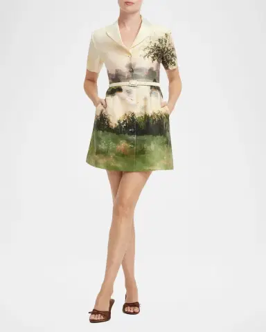 LEO LIN Brigitte Belted Landscape-Print Mini Dress | Thumbnail 4 LEO LIN Brigitte Belted Landscape-Print Mini Dress | Thumbnail 4