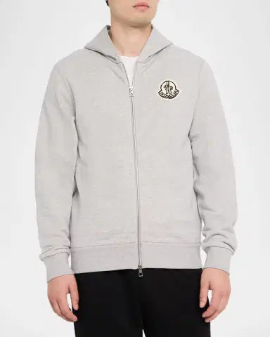 Moncler Men's Sketched Logo Zip-Up Cotton Hoodie | Thumbnail 4 Moncler Men's Sketched Logo Zip-Up Cotton Hoodie | Thumbnail 4