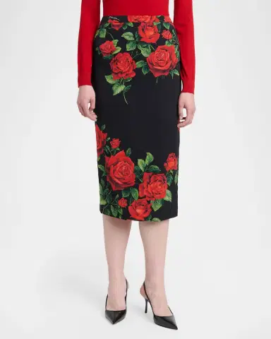 Dolce & Gabbana Rose-Print Silk Midi Sheath Skirt | Thumbnail 4 Dolce & Gabbana Rose-Print Silk Midi Sheath Skirt | Thumbnail 4