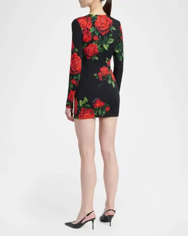 Dolce & Gabbana Rose-Print Silk Long-Sleeve Mini Dress | Thumbnail 3 Dolce & Gabbana Rose-Print Silk Long-Sleeve Mini Dress | Thumbnail 3
