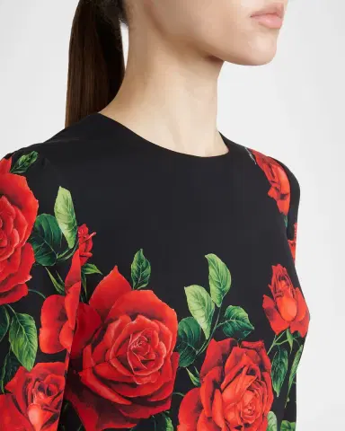 Dolce & Gabbana Rose-Print Silk Long-Sleeve Mini Dress | Thumbnail 5 Dolce & Gabbana Rose-Print Silk Long-Sleeve Mini Dress | Thumbnail 5