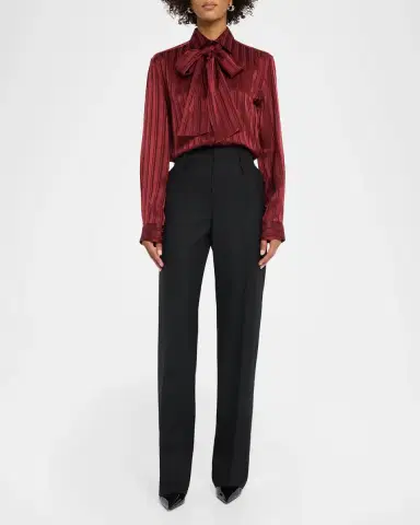 Saint Laurent Striped Silk Jacquard Cassandre Lavalliere Blouse | Thumbnail 2 Saint Laurent Striped Silk Jacquard Cassandre Lavalliere Blouse | Thumbnail 2