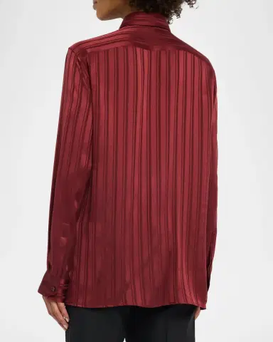 Saint Laurent Striped Silk Jacquard Cassandre Lavalliere Blouse | Thumbnail 3 Saint Laurent Striped Silk Jacquard Cassandre Lavalliere Blouse | Thumbnail 3