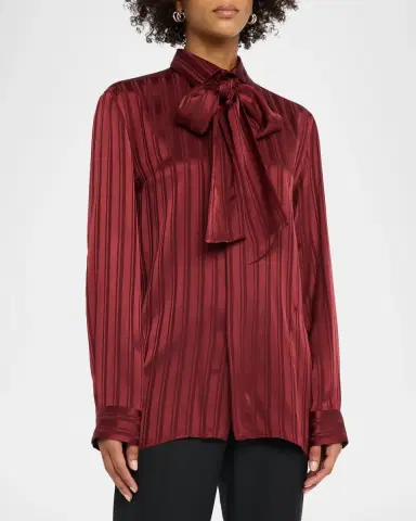 Saint Laurent Striped Silk Jacquard Cassandre Lavalliere Blouse | Thumbnail 4 Saint Laurent Striped Silk Jacquard Cassandre Lavalliere Blouse | Thumbnail 4
