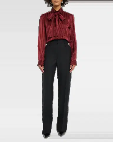 Saint Laurent Striped Silk Jacquard Cassandre Lavalliere Blouse | Thumbnail 6 Saint Laurent Striped Silk Jacquard Cassandre Lavalliere Blouse | Thumbnail 6