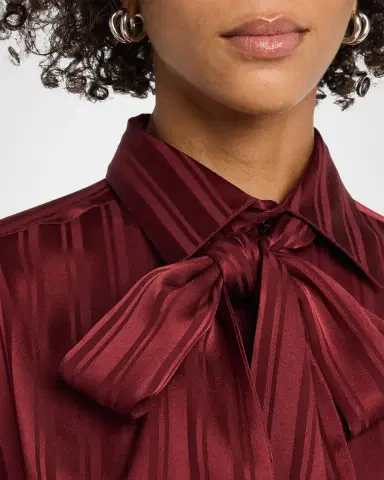 Saint Laurent Striped Silk Jacquard Cassandre Lavalliere Blouse | Thumbnail 8 Saint Laurent Striped Silk Jacquard Cassandre Lavalliere Blouse | Thumbnail 8