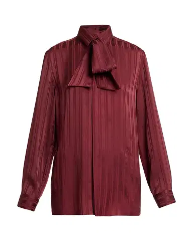Saint Laurent Striped Silk Jacquard Cassandre Lavalliere Blouse | Thumbnail 1 Saint Laurent Striped Silk Jacquard Cassandre Lavalliere Blouse | Thumbnail 1