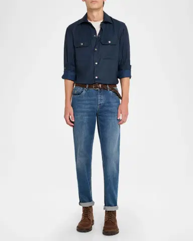 Brunello Cucinelli Men 's Wool Snap-Front Overshirt | Thumbnail 2 Brunello Cucinelli Men 's Wool Snap-Front Overshirt | Thumbnail 2