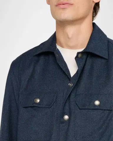 Brunello Cucinelli Men 's Wool Snap-Front Overshirt | Thumbnail 5 Brunello Cucinelli Men 's Wool Snap-Front Overshirt | Thumbnail 5