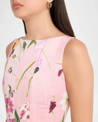Oscar de la Renta Mixed Botanical Print Cotton Pleated Sleeveless Gown | Thumbnail 5 Oscar de la Renta Mixed Botanical Print Cotton Pleated Sleeveless Gown | Thumbnail 5