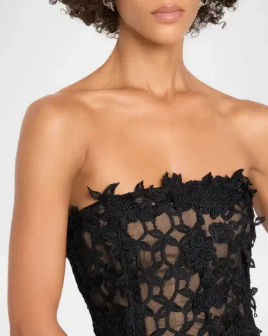 Oscar de la Renta Strapless Floral Lace Handkerchief Godet Ankle Dress | Thumbnail 5 Oscar de la Renta Strapless Floral Lace Handkerchief Godet Ankle Dress | Thumbnail 5