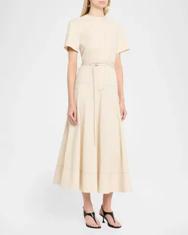 Proenza Schouler Elizabeth Seamed Belted Midi Dress | Thumbnail 4 Proenza Schouler Elizabeth Seamed Belted Midi Dress | Thumbnail 4