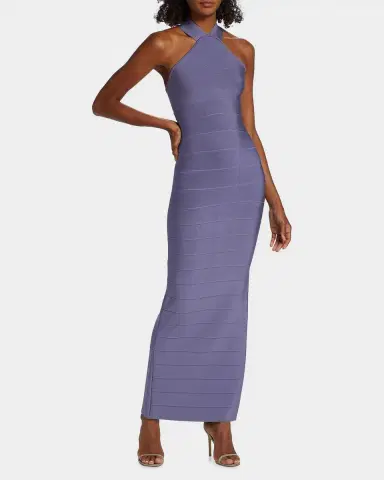 Herve Leger Icon Halter Cross Back Gown | Thumbnail 2 Herve Leger Icon Halter Cross Back Gown | Thumbnail 2