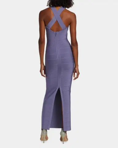 Herve Leger Icon Halter Cross Back Gown | Thumbnail 3 Herve Leger Icon Halter Cross Back Gown | Thumbnail 3