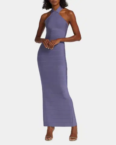 Herve Leger Icon Halter Cross Back Gown | Thumbnail 4 Herve Leger Icon Halter Cross Back Gown | Thumbnail 4