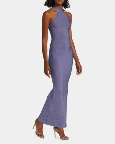 Herve Leger Icon Halter Cross Back Gown | Thumbnail 7 Herve Leger Icon Halter Cross Back Gown | Thumbnail 7