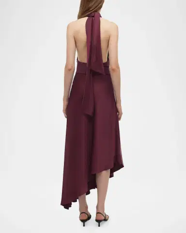 SIMKHAI Monica High-Low Satin Halter Midi Dress | Thumbnail 3 SIMKHAI Monica High-Low Satin Halter Midi Dress | Thumbnail 3