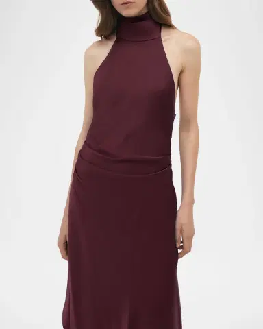 SIMKHAI Monica High-Low Satin Halter Midi Dress | Thumbnail 4 SIMKHAI Monica High-Low Satin Halter Midi Dress | Thumbnail 4