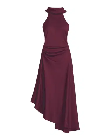 SIMKHAI Monica High-Low Satin Halter Midi Dress | Thumbnail 1 SIMKHAI Monica High-Low Satin Halter Midi Dress | Thumbnail 1