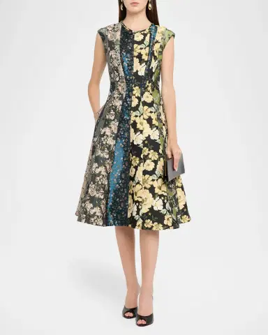 Jason Wu Collection Mixed Floral Silk Jacquard Patchwork Midi Dress | Thumbnail 2 Jason Wu Collection Mixed Floral Silk Jacquard Patchwork Midi Dress | Thumbnail 2