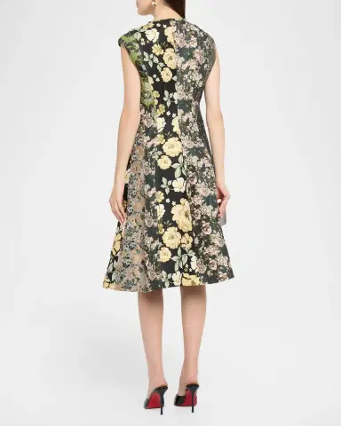 Jason Wu Collection Mixed Floral Silk Jacquard Patchwork Midi Dress | Thumbnail 3 Jason Wu Collection Mixed Floral Silk Jacquard Patchwork Midi Dress | Thumbnail 3