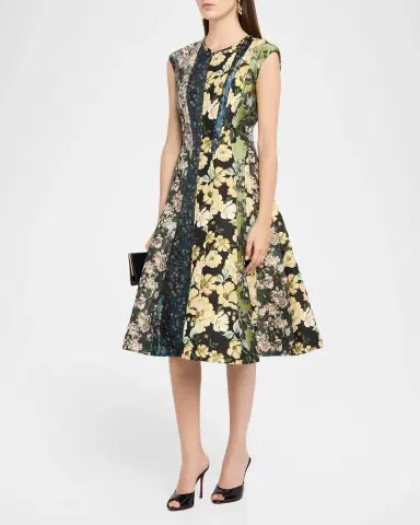 Jason Wu Collection Mixed Floral Silk Jacquard Patchwork Midi Dress | Thumbnail 4 Jason Wu Collection Mixed Floral Silk Jacquard Patchwork Midi Dress | Thumbnail 4