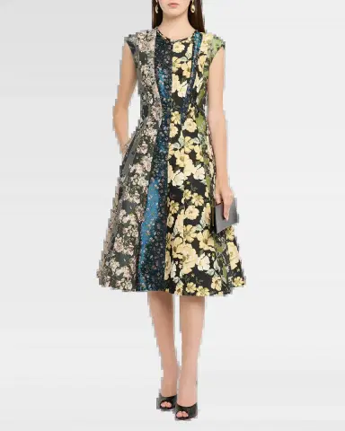 Jason Wu Collection Mixed Floral Silk Jacquard Patchwork Midi Dress | Thumbnail 6 Jason Wu Collection Mixed Floral Silk Jacquard Patchwork Midi Dress | Thumbnail 6