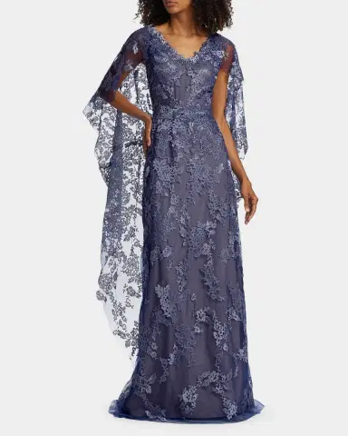 Rene Ruiz Collection V-Neck Lace Cape Gown | Thumbnail 2 Rene Ruiz Collection V-Neck Lace Cape Gown | Thumbnail 2