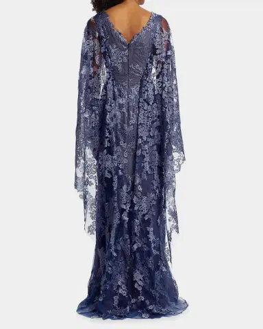 Rene Ruiz Collection V-Neck Lace Cape Gown | Thumbnail 3 Rene Ruiz Collection V-Neck Lace Cape Gown | Thumbnail 3