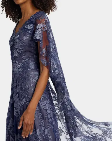 Rene Ruiz Collection V-Neck Lace Cape Gown | Thumbnail 5 Rene Ruiz Collection V-Neck Lace Cape Gown | Thumbnail 5