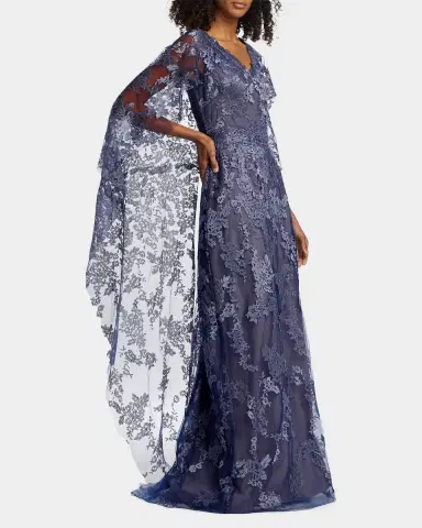 Rene Ruiz Collection V-Neck Lace Cape Gown | Thumbnail 7 Rene Ruiz Collection V-Neck Lace Cape Gown | Thumbnail 7