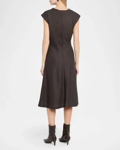 Brunello Cucinelli Fluid Wool Twill Cowl-Neck Midi Dress | Thumbnail 3 Brunello Cucinelli Fluid Wool Twill Cowl-Neck Midi Dress | Thumbnail 3