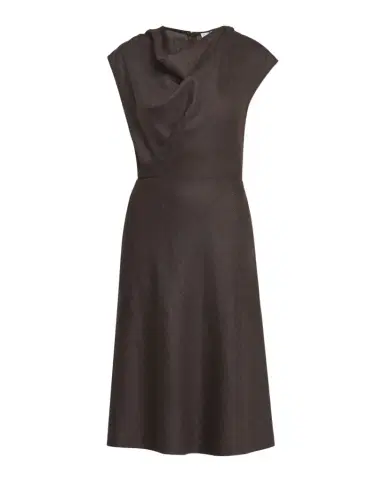 Brunello Cucinelli Fluid Wool Twill Cowl-Neck Midi Dress | Thumbnail 1 Brunello Cucinelli Fluid Wool Twill Cowl-Neck Midi Dress | Thumbnail 1