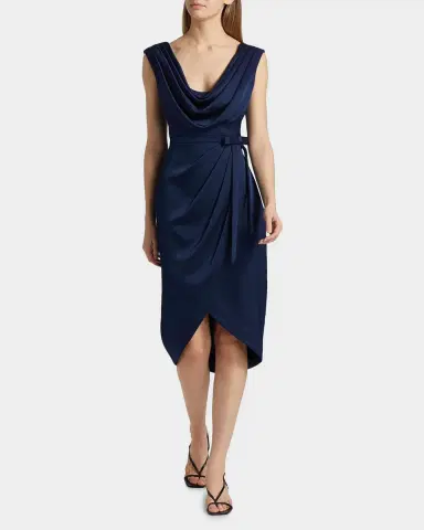 Theia Stephanie Satin Wrap Midi Cocktail Dress | Thumbnail 4 Theia Stephanie Satin Wrap Midi Cocktail Dress | Thumbnail 4