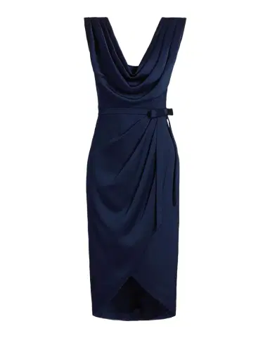 Theia Stephanie Satin Wrap Midi Cocktail Dress | Thumbnail 1 Theia Stephanie Satin Wrap Midi Cocktail Dress | Thumbnail 1