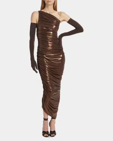 Norma Kamali Diana Metallic One-Shoulder Midi Dress | Thumbnail 2 Norma Kamali Diana Metallic One-Shoulder Midi Dress | Thumbnail 2