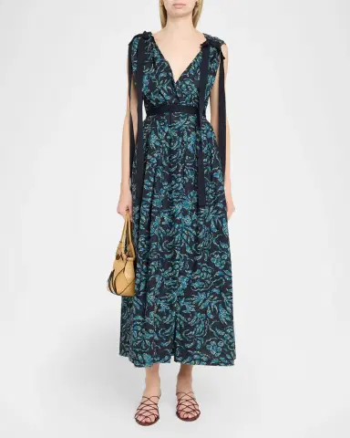 Ulla Johnson Karina Sleeveless Floral Cotton Bow Midi Dress | Thumbnail 2 Ulla Johnson Karina Sleeveless Floral Cotton Bow Midi Dress | Thumbnail 2