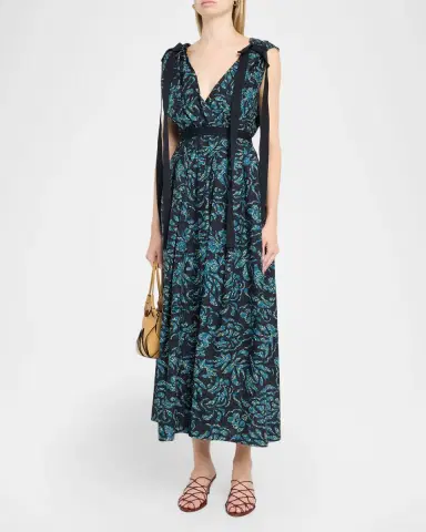 Ulla Johnson Karina Sleeveless Floral Cotton Bow Midi Dress | Thumbnail 4 Ulla Johnson Karina Sleeveless Floral Cotton Bow Midi Dress | Thumbnail 4