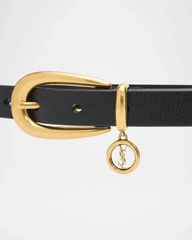 Saint Laurent Cassandre Charm Thin Leather Belt | Thumbnail 2 Saint Laurent Cassandre Charm Thin Leather Belt | Thumbnail 2