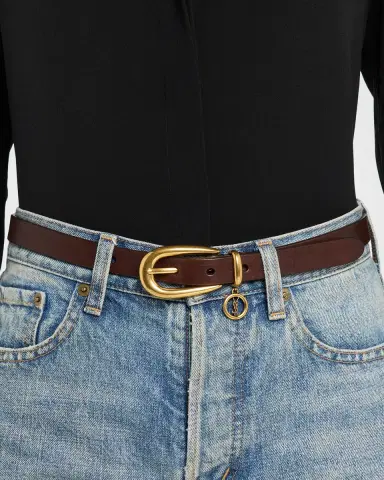 Saint Laurent Cassandre Charm Thin Leather Belt | Thumbnail 2 Saint Laurent Cassandre Charm Thin Leather Belt | Thumbnail 2