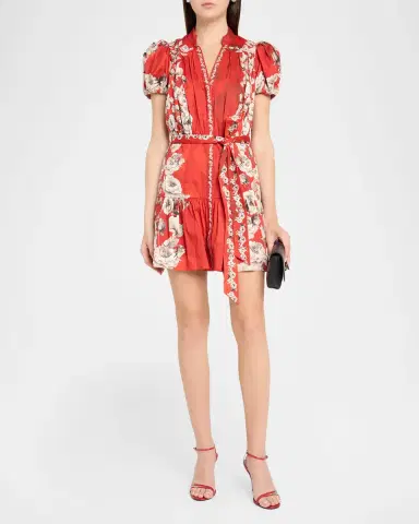 ALICE + OLIVIA Cora Floral Tiered Mini Shirtdress | Thumbnail 2 ALICE + OLIVIA Cora Floral Tiered Mini Shirtdress | Thumbnail 2